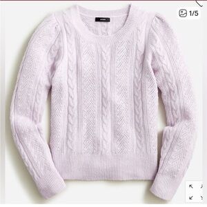 J. Crew Pale Lavender Cable Knit Puff-Sleeve Sweater